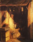 Alexandre Gabriel Decamps Turkish Merchant smoring in His shop oil painting on canvas